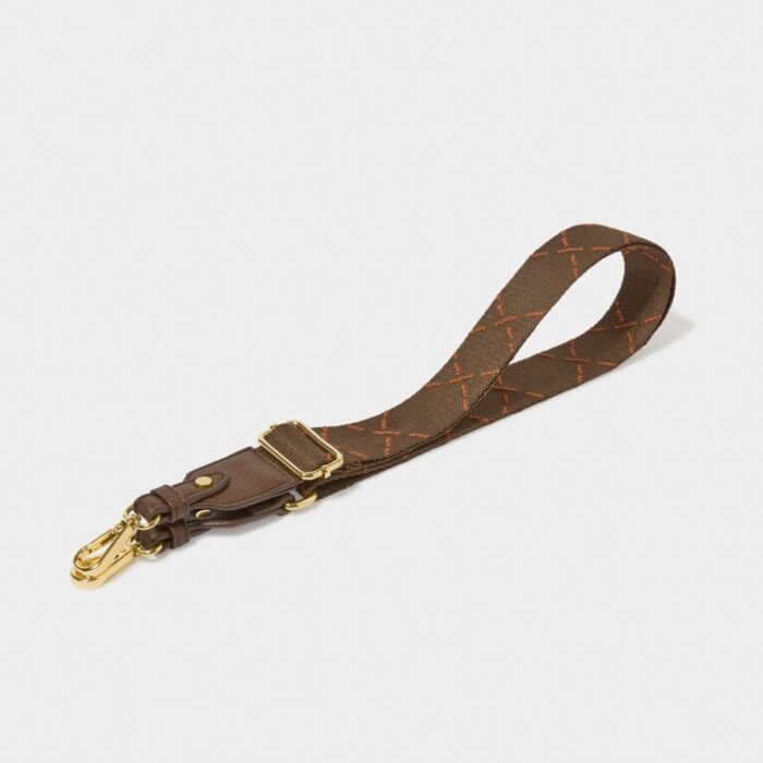 Katie Loxton Canvas Bag Strap - Brown & Orange Dash Line